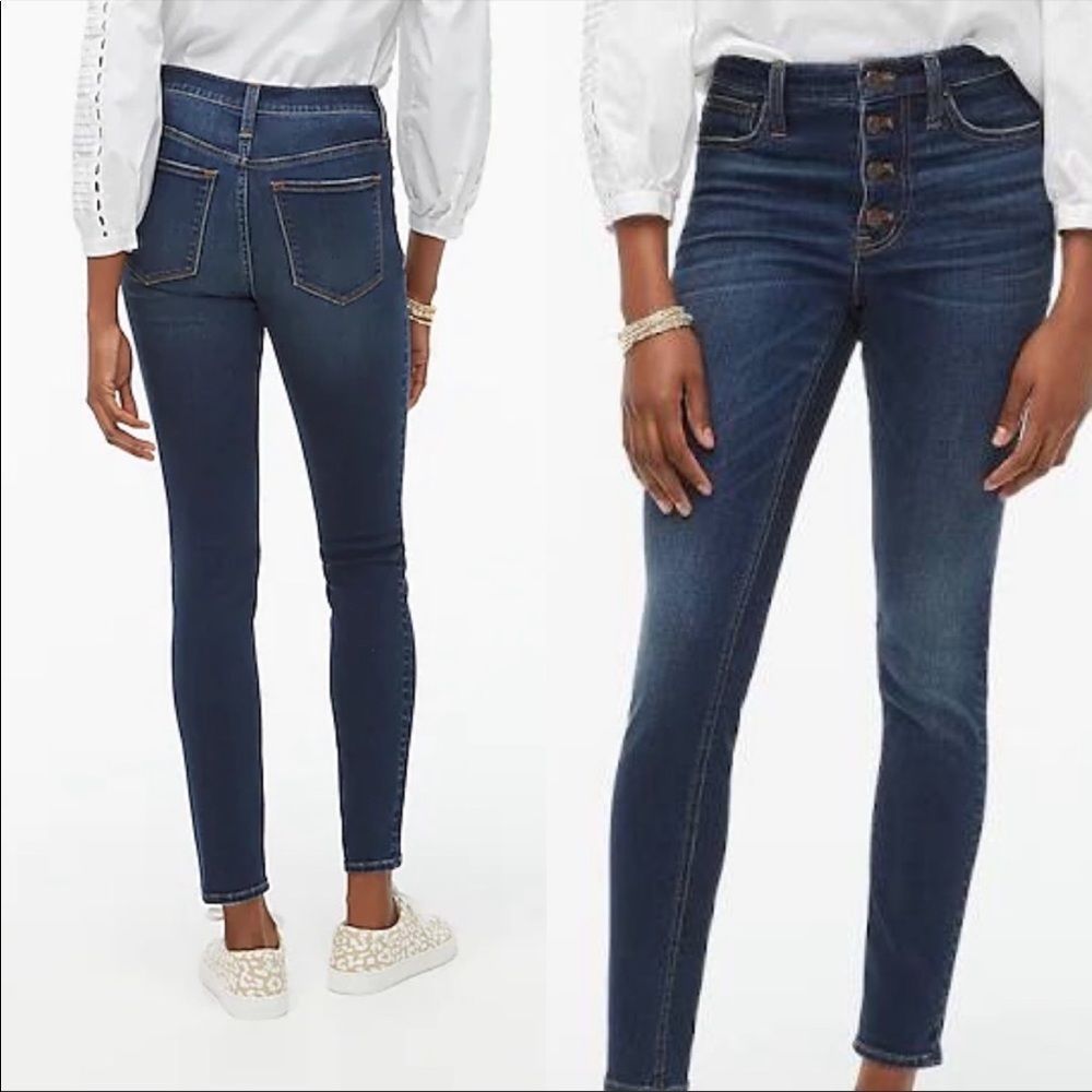 J. Crew High-Rise Button-Fly Skinny Jeans in Dark Blue Indigo